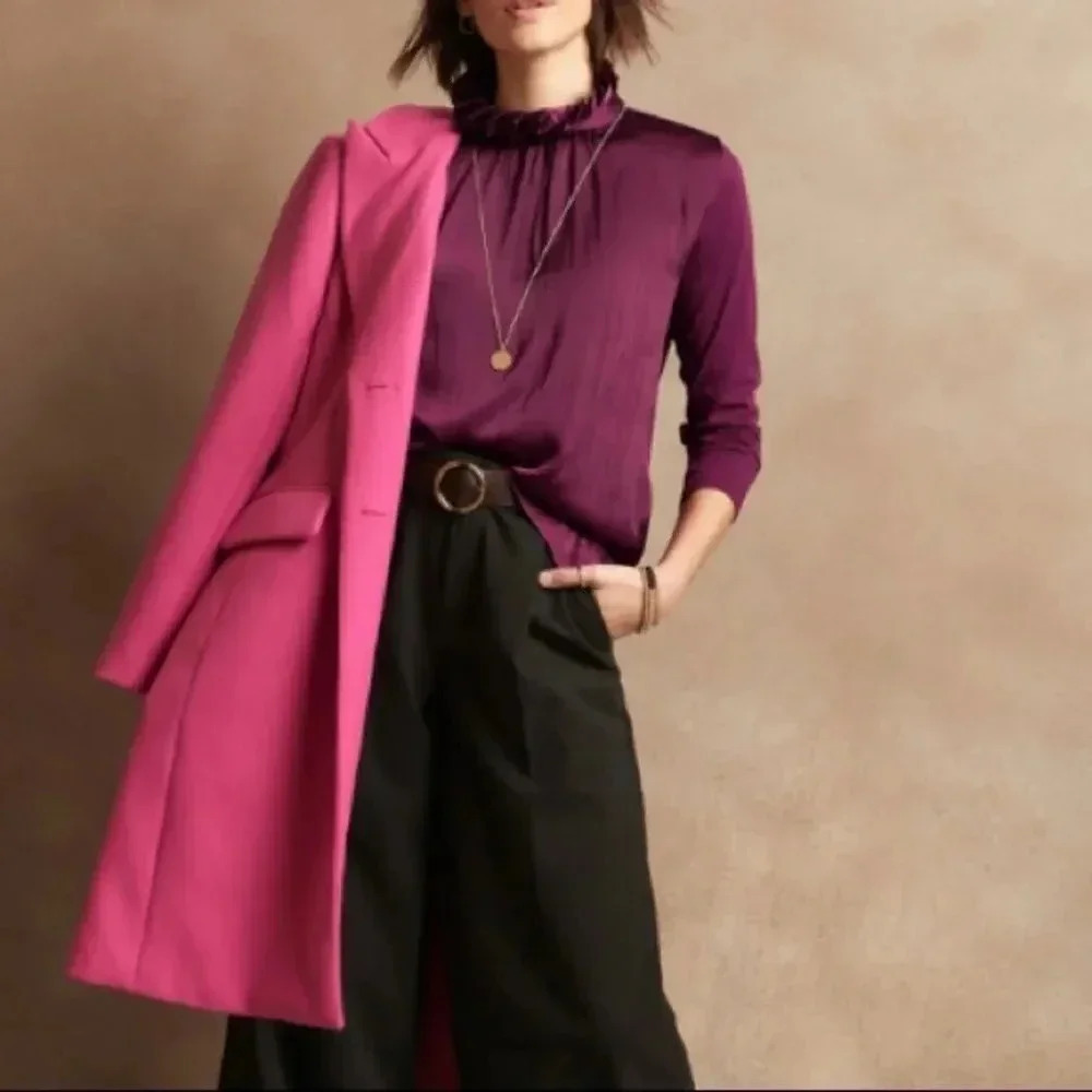Banana Republic Mixed Media Ruffle Mock-Neck Top